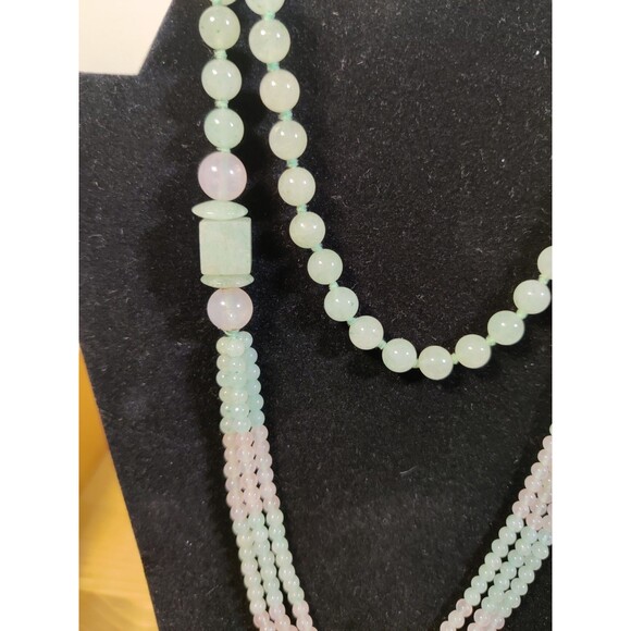 Vintage Fluorescent Green Glass Beaded Two Strand Layered Necklace 32” - Picture 3 of 8